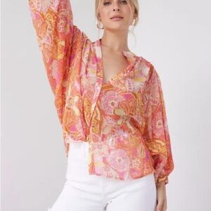 Vici Orange Graphic‎ Sailor Collar Boho Blouse Size Small